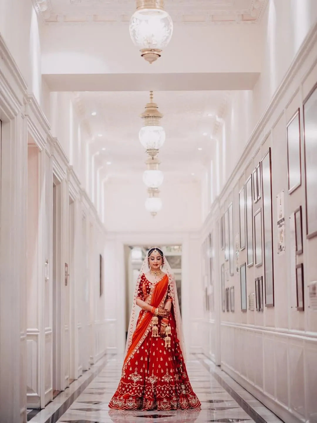 Red bridal embroidered lehenga and blouse with two dupptta set