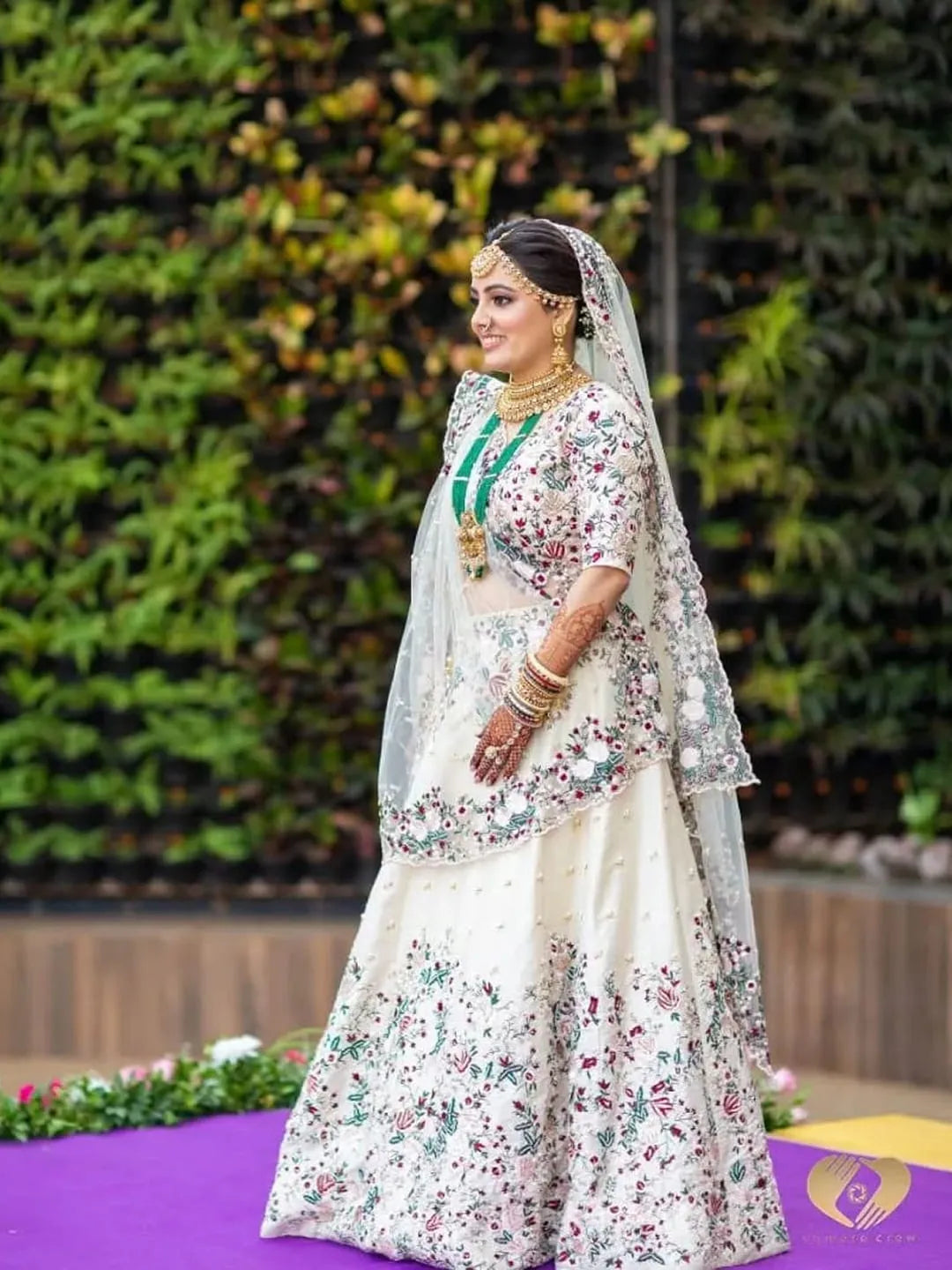 Ivory mini pearl and resham lehenga