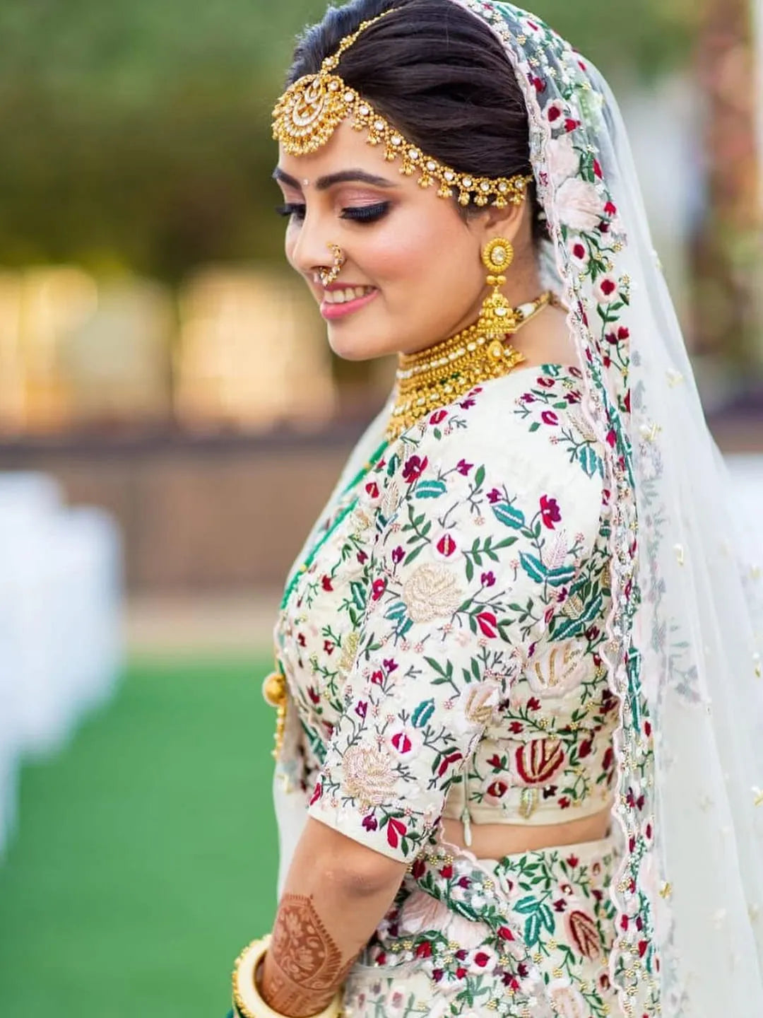Ivory mini pearl and resham lehenga