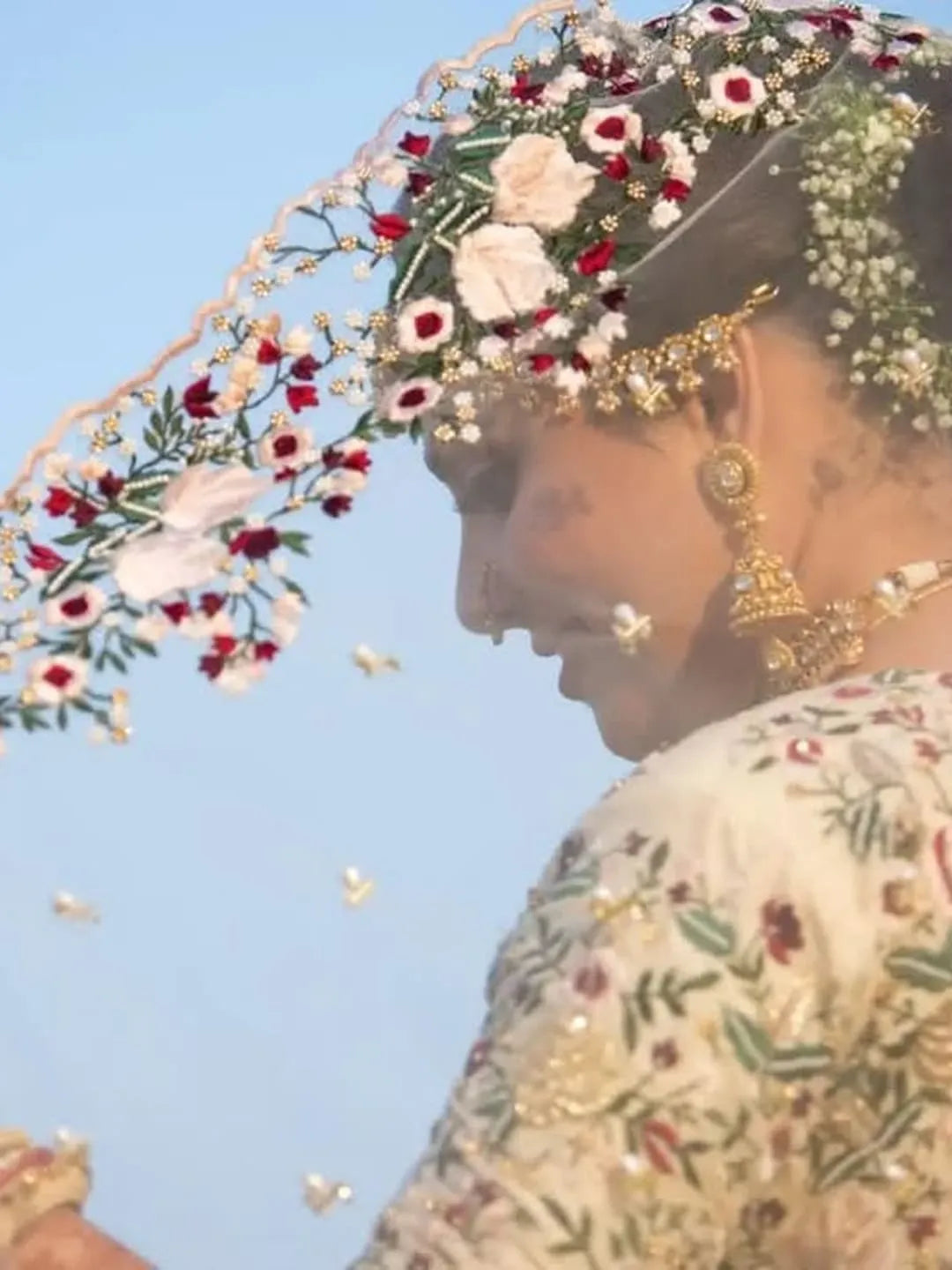 Ivory mini pearl and resham lehenga