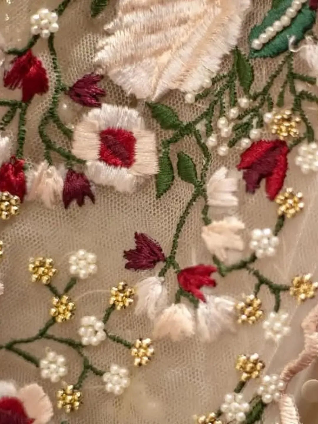 Ivory mini pearl and resham lehenga