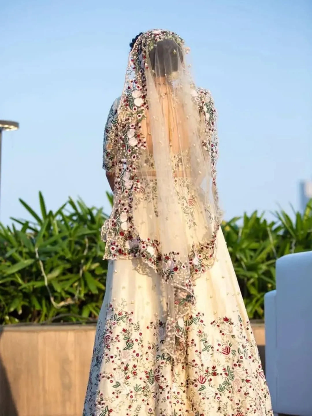 Ivory mini pearl and resham lehenga