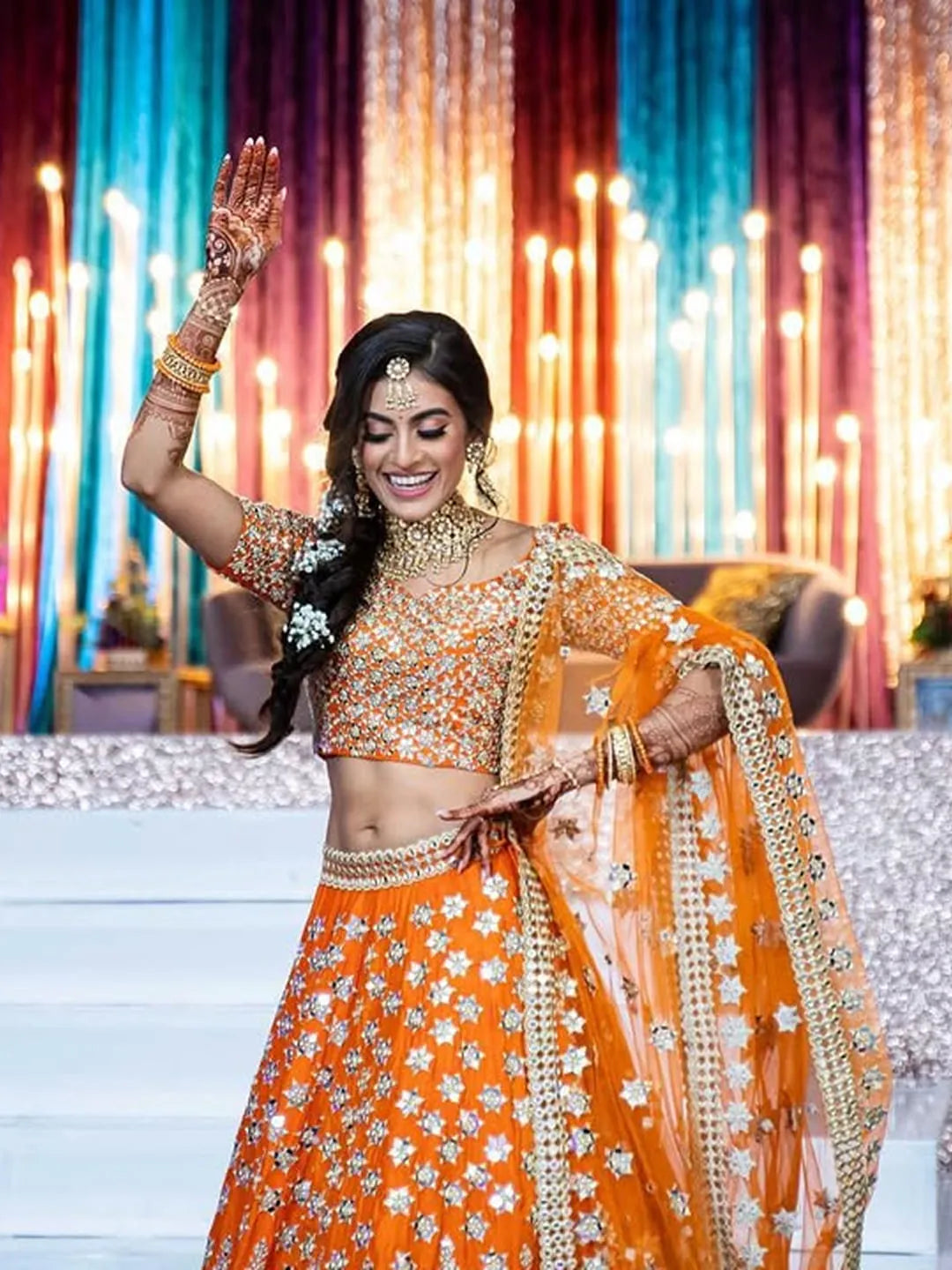 Orange Mirror work Lehenga