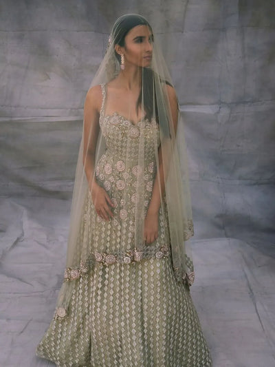 sage green diamond  floor length