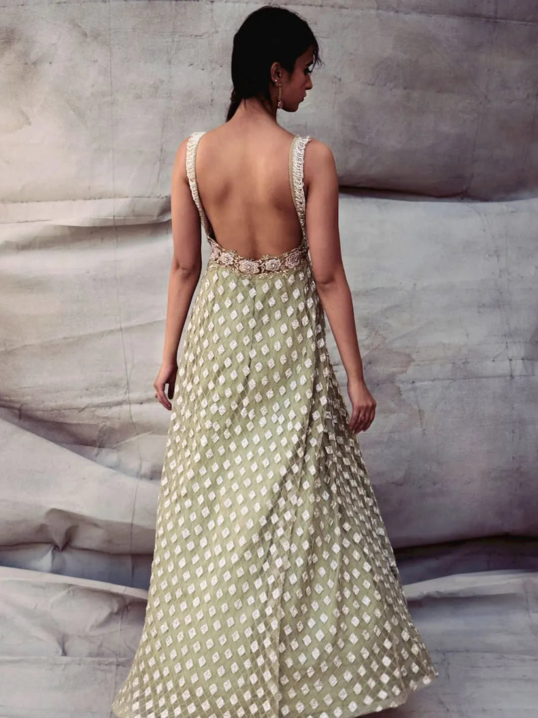 sage green diamond  floor length