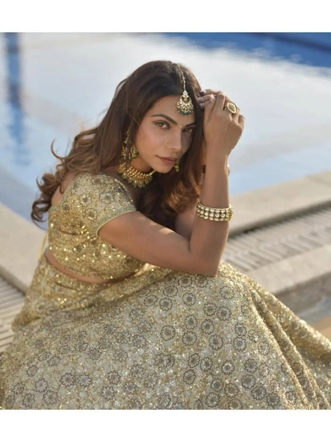 Sage gold zardozi lehenga