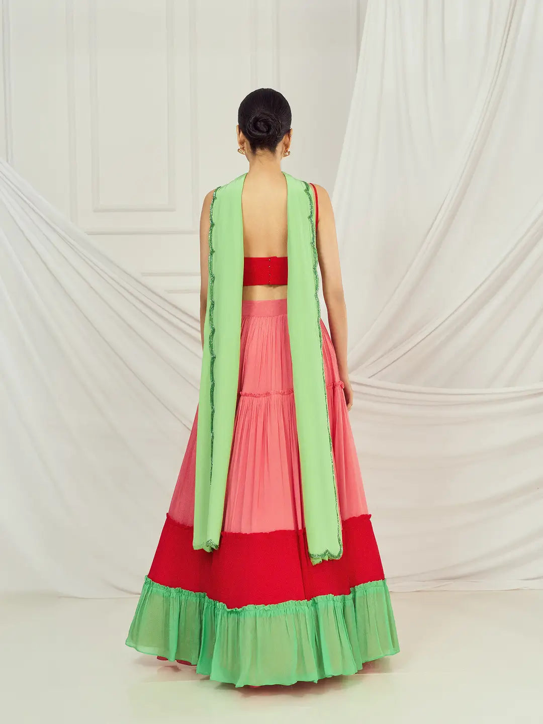Baby Pink Tiered Lehenga Set
