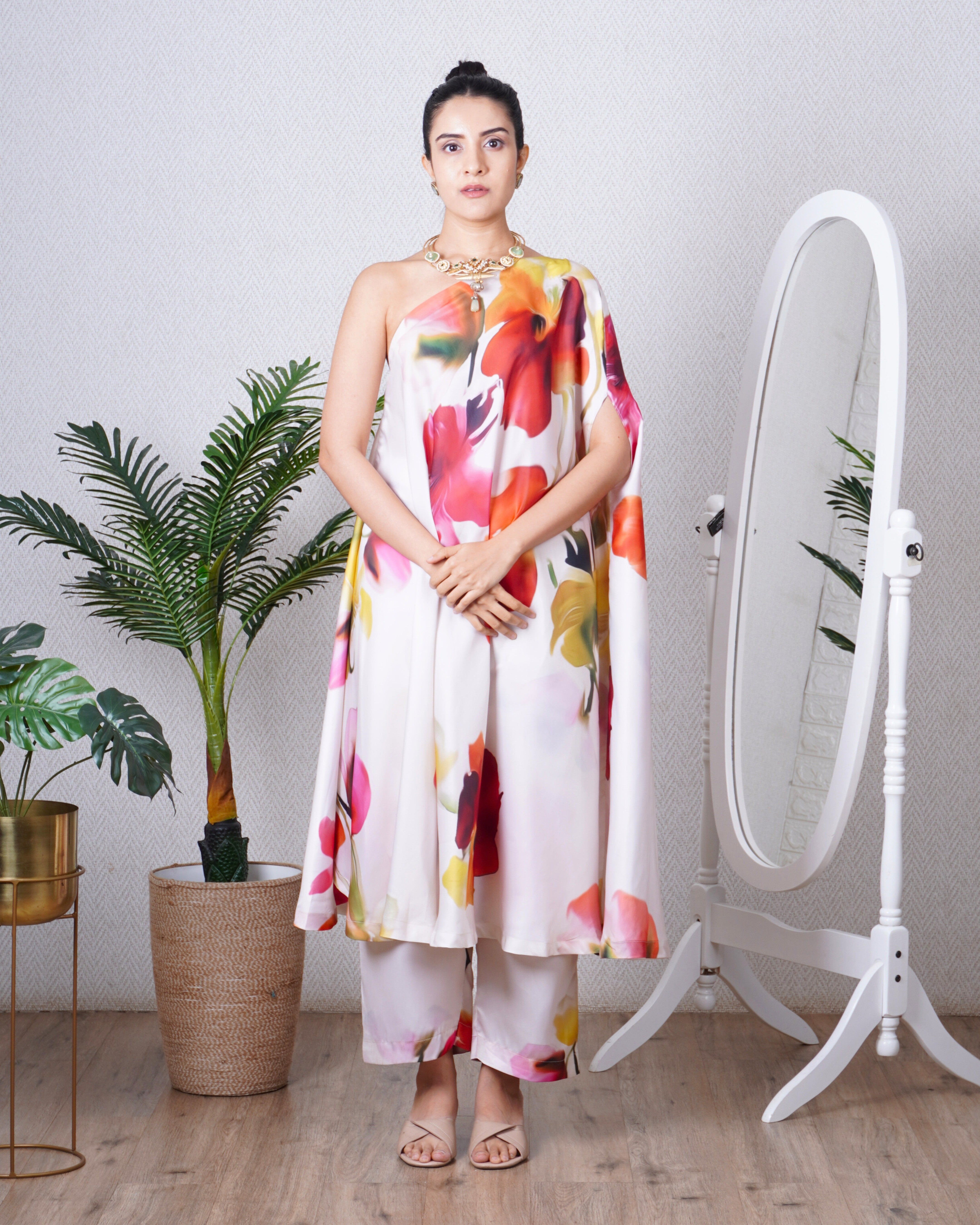 Multi Print One Shoulder Co-ord Set