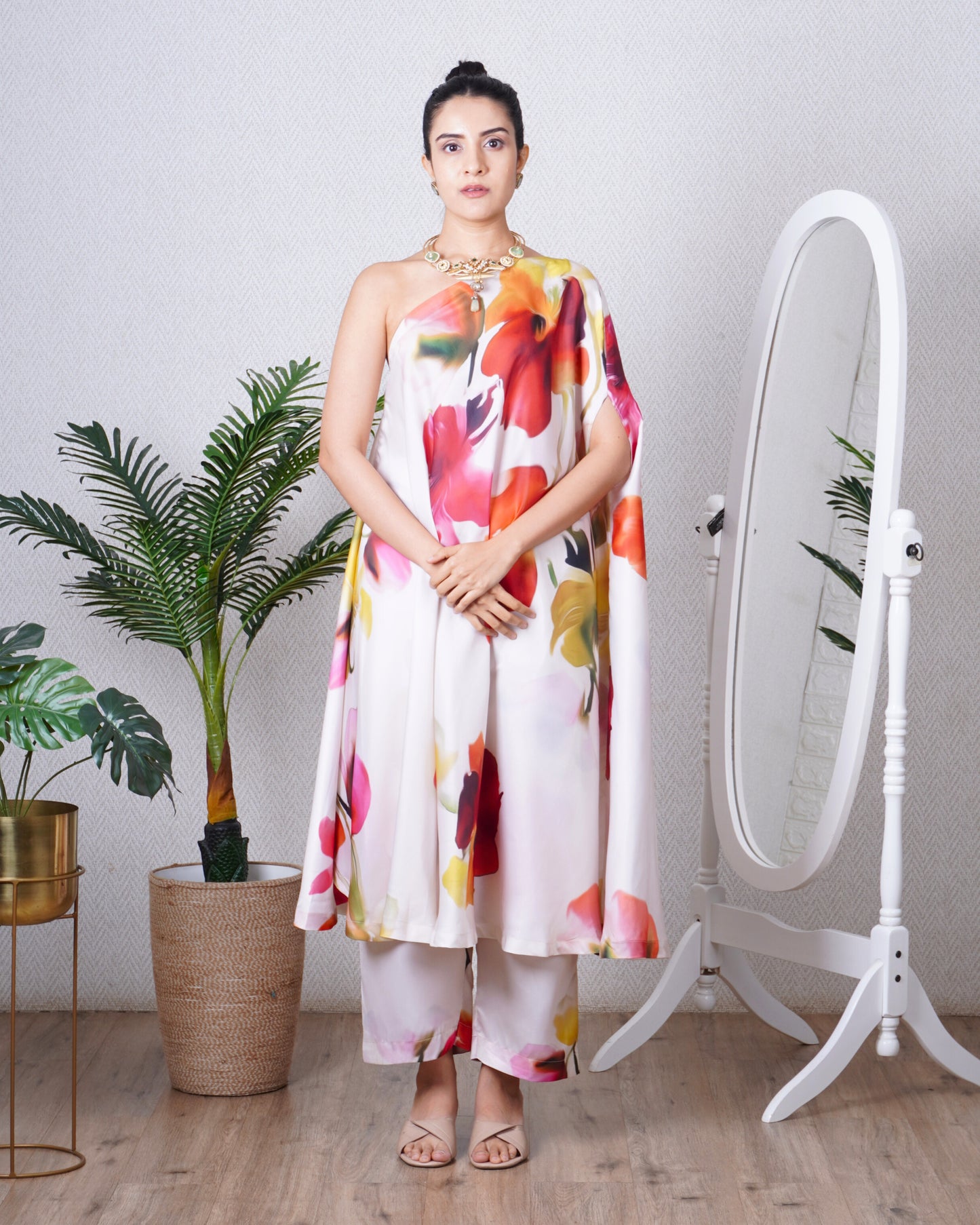 Multi Print One Shoulder Co-ord Set