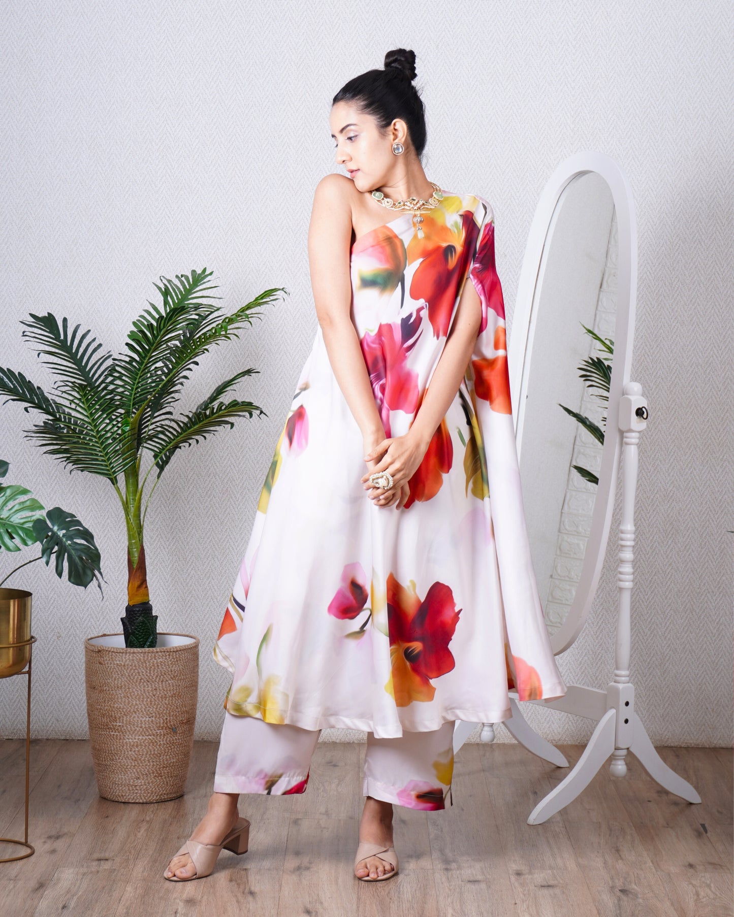 Multi Print One Shoulder Co-ord Set