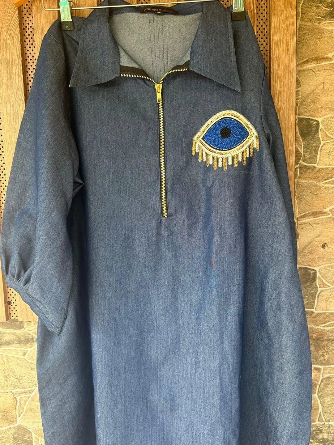 Zipper Denim dress with evil eye motiff