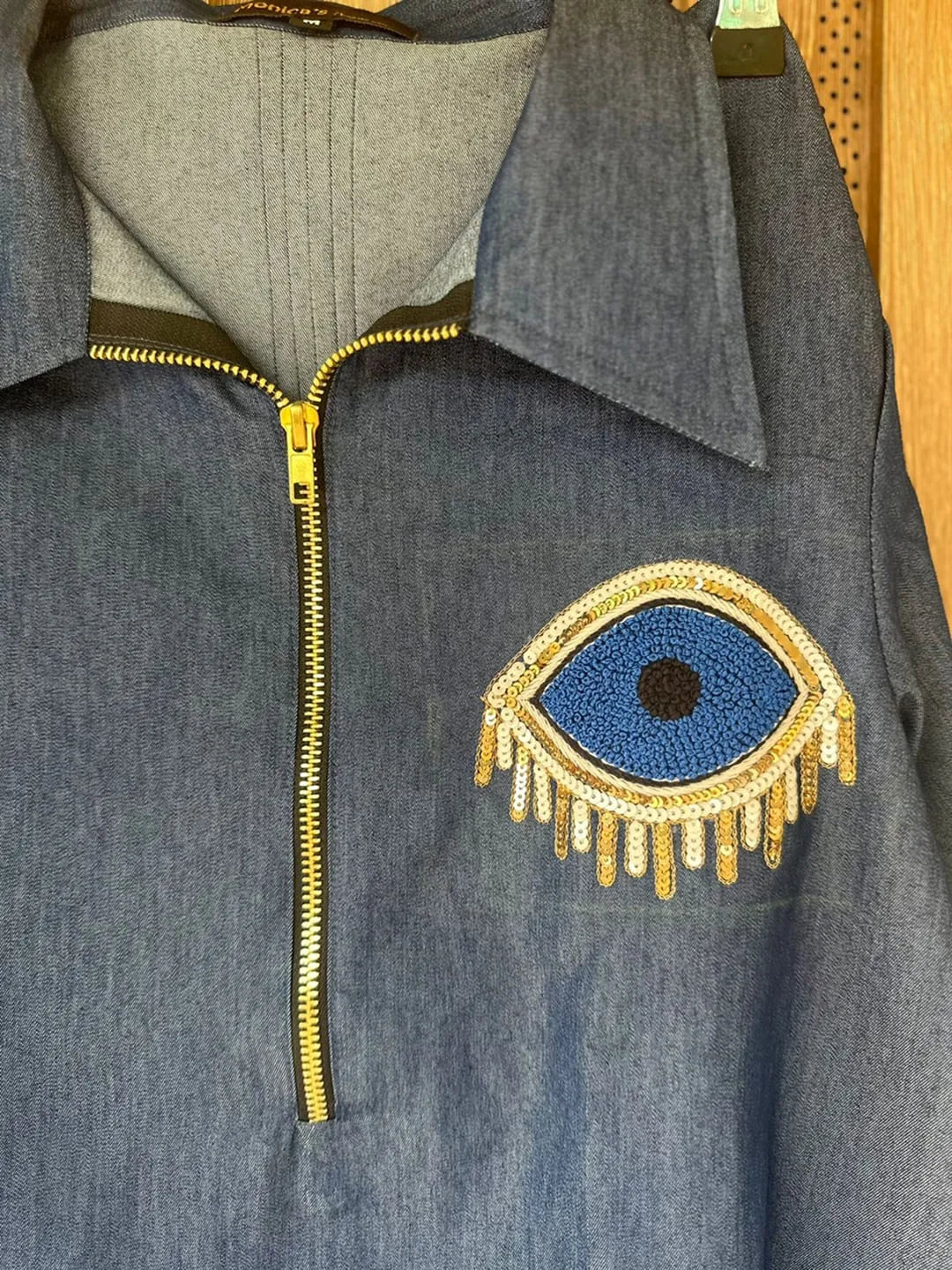 Zipper Denim dress with evil eye motiff
