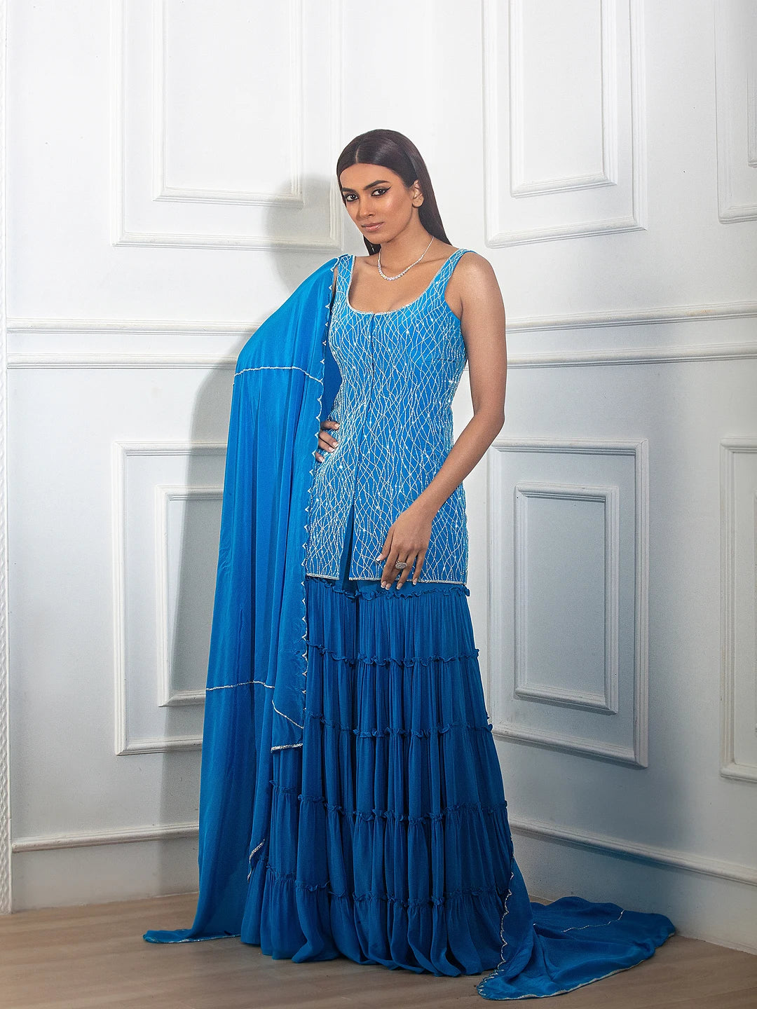 Teal Blue Sharara Set