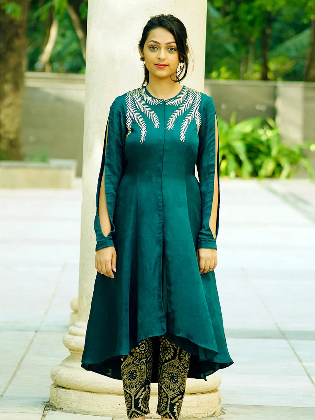 Emerald embellished asymmetric kurta set