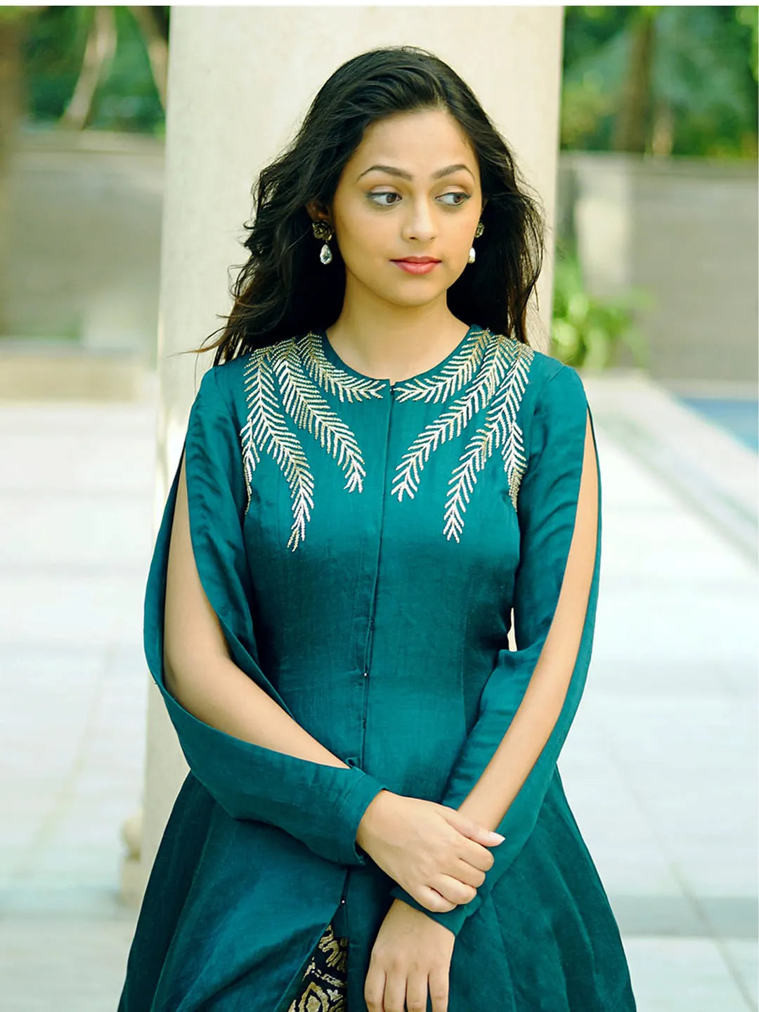 Emerald embellished asymmetric kurta set