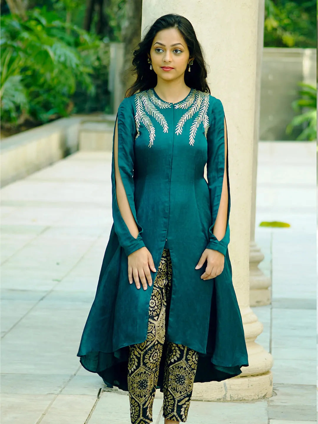 Emerald embellished asymmetric kurta set