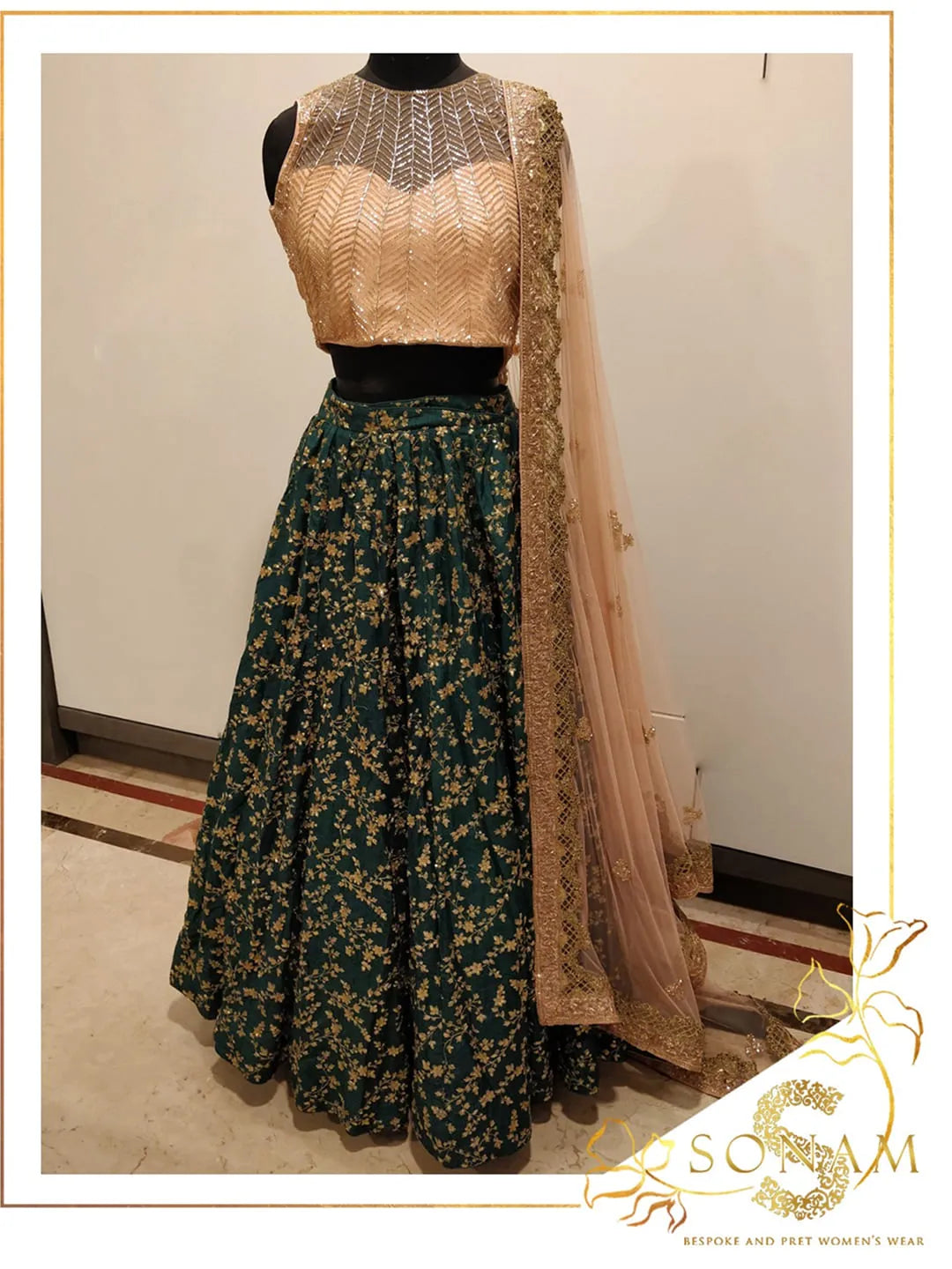 Embellished rose gold lehenga set