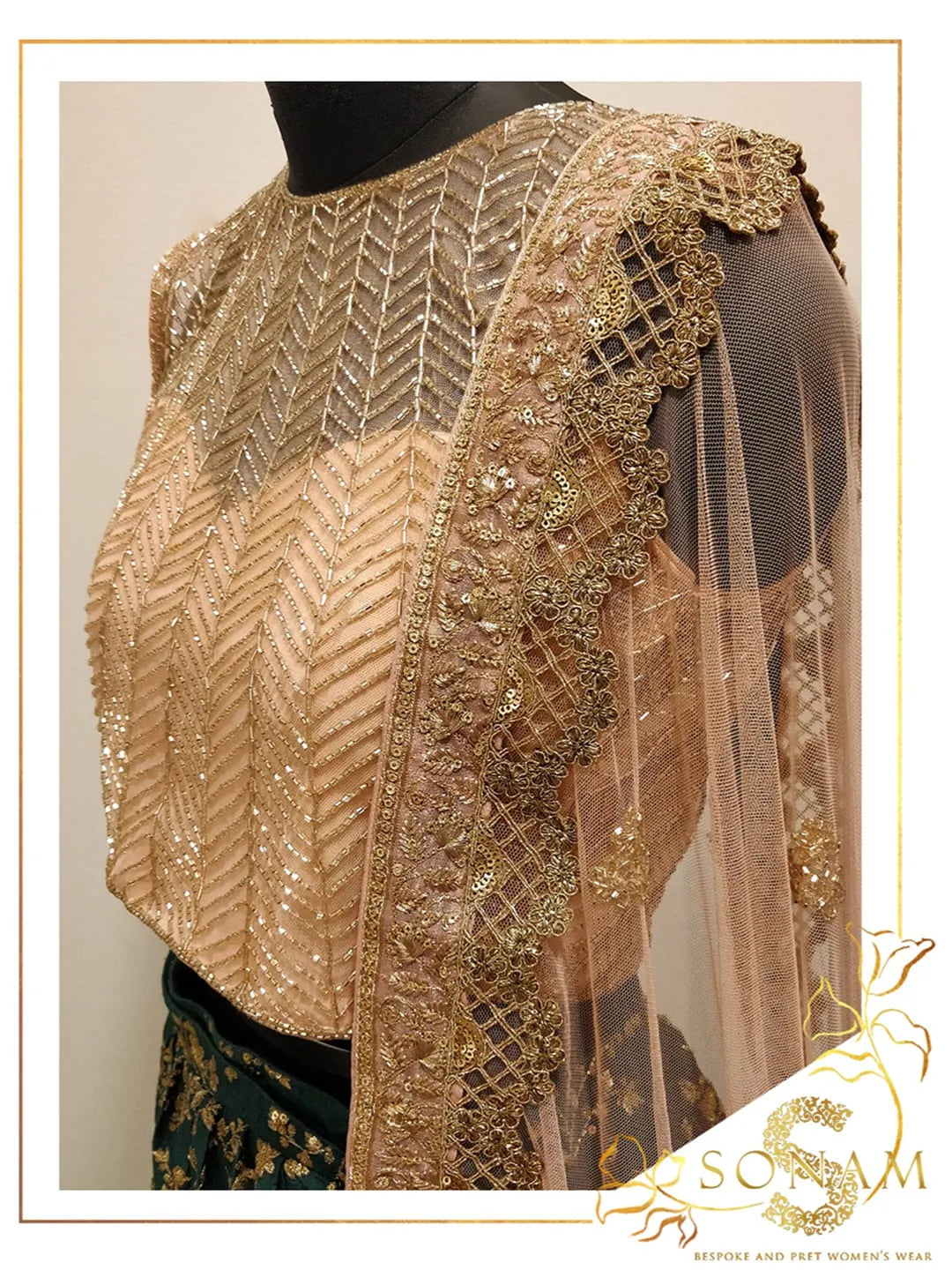 Embellished rose gold lehenga set