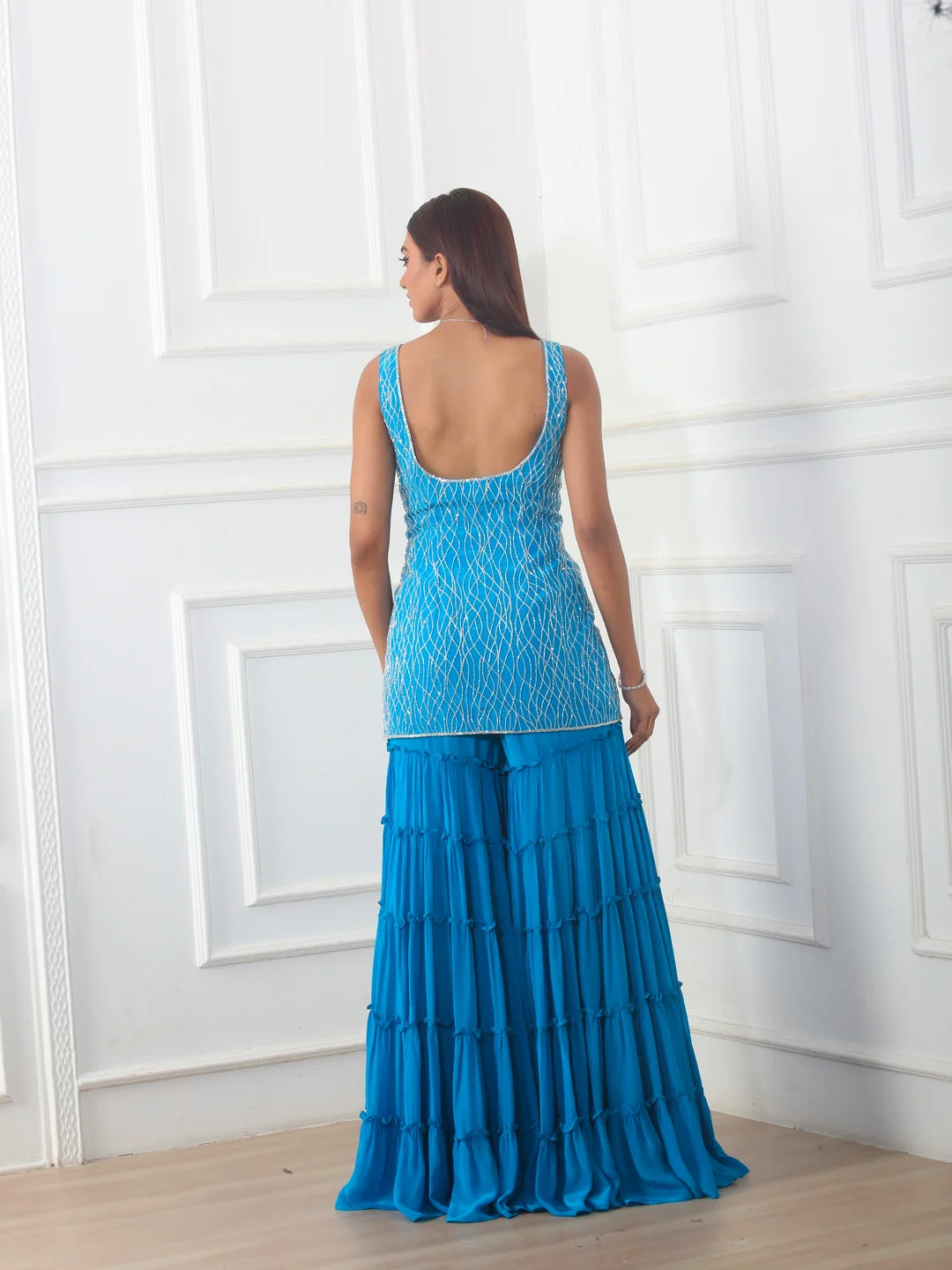 Teal Blue Sharara Set