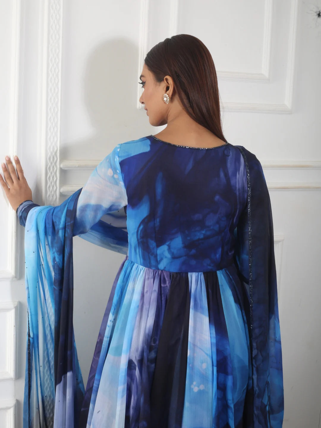 Blue Printed Anarkali Set