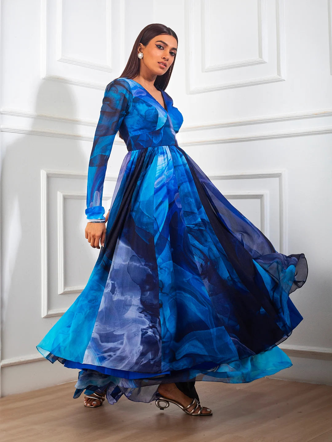 Blue Printed Anarkali Set