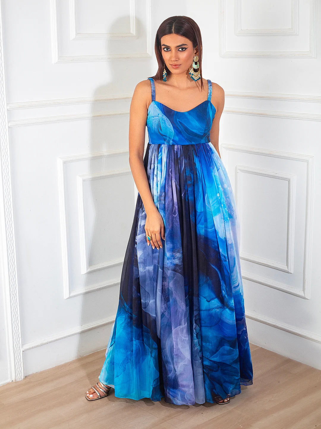 Printed Strappy Anarkali Set